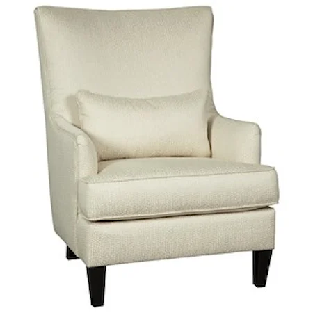 Glam Modern Wing Back Accent Chair in Ivory Fabric with Lumbar Pillow